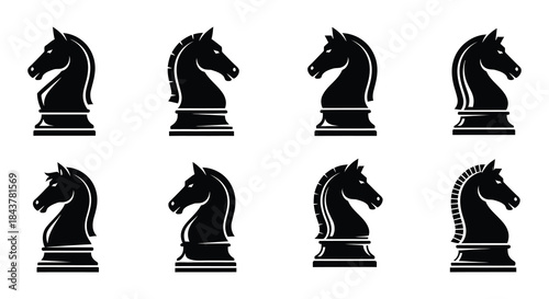 Black chess knight pieces arranged in a grid pattern simple vector illustration