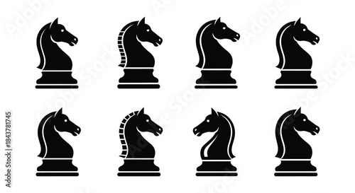 Black chess knight pieces arranged in a grid pattern simple vector illustration