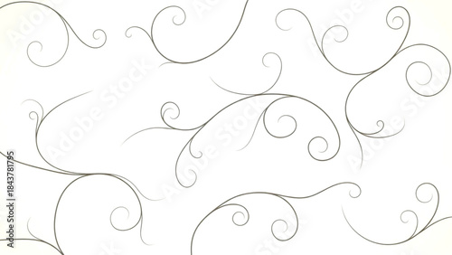 Elegant swirling lines and curls pattern on a light beige background with intricate designs and shapes