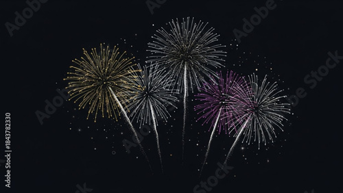 Vibrant fireworks exploding in the night sky with colorful bursts