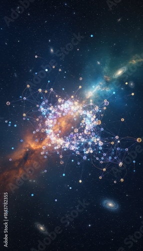 Cosmic Network of Stars and Galaxies in Deep Space with Vibrant Colors