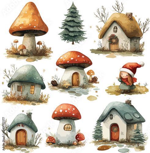 A wooden house or building in a snowy winter forest with trees under the sky, featuring architecture reminiscent of a gingerbread home with a pitched roof