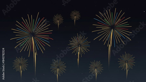 Vibrant fireworks exploding in the night sky with colorful streaks and patterns