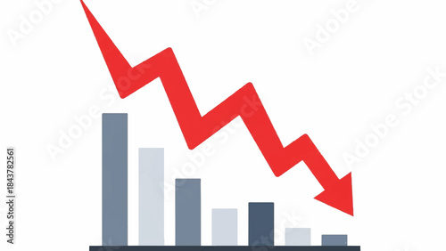 Downward trend graph illustrating declining statistics in a simple diagram with a red arrow