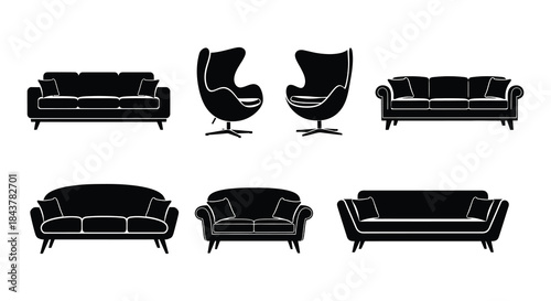 Silhouettes of modern sofas and chairs in a minimalist style arrangement