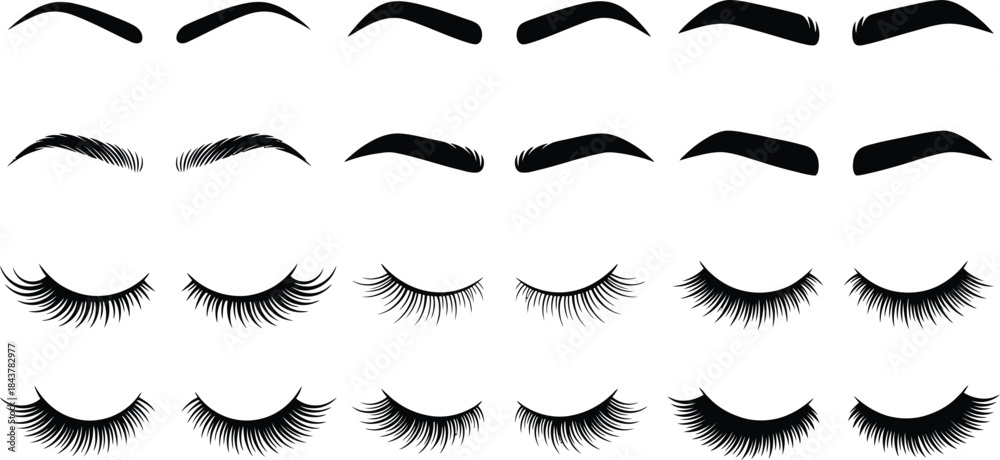 Fototapeta premium Eyebrow and Eyelash Silhouette Set Vector