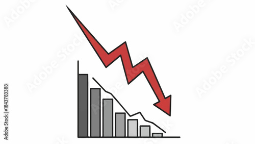 Financial Downturn Illustrated with a Falling Bar Chart and Red Arrow