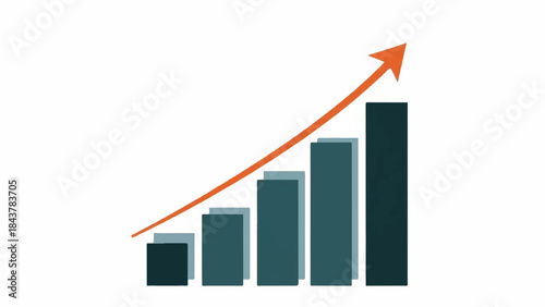 Ascending bar chart with upward trending arrow symbolizing growth and success