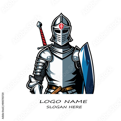 Medieval knight in armor with sword and shield