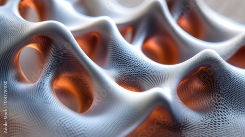 Abstract Metallic Waves with Orange Glow, Detailed Surface Texture