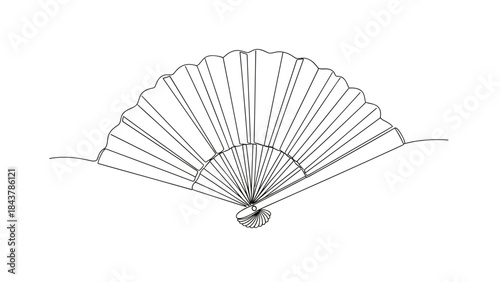 Decorative hand fan in line art style with elegant curves  
