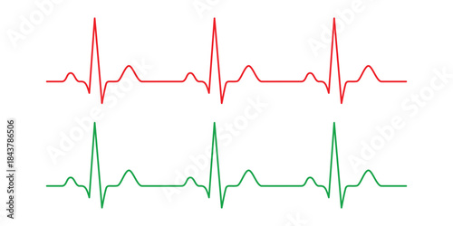Red and Green Electrocardiogram Heartbeat Lines heart rate On Transparent Background