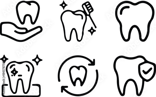brushing teeth line icon set different style clean icons design 