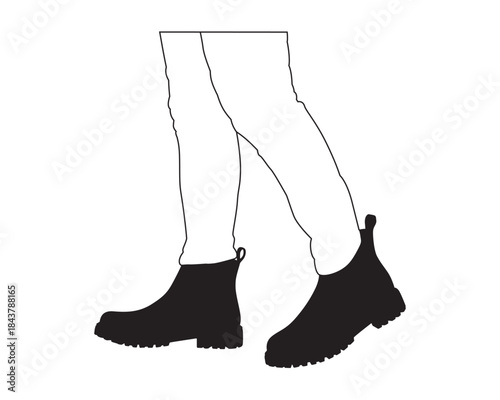 Minimal black silhouette illustration of walking legs wearing boots.
Clean line art footwear design isolated on white background,
ideal for fashion, footwear, lifestyle, and design concepts.