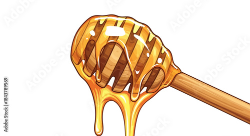 Honey Dripper Stick with Flowing Golden Honey Illustration