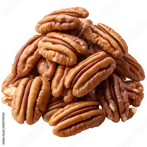 Pecan nuts cluster isolated on transparent background