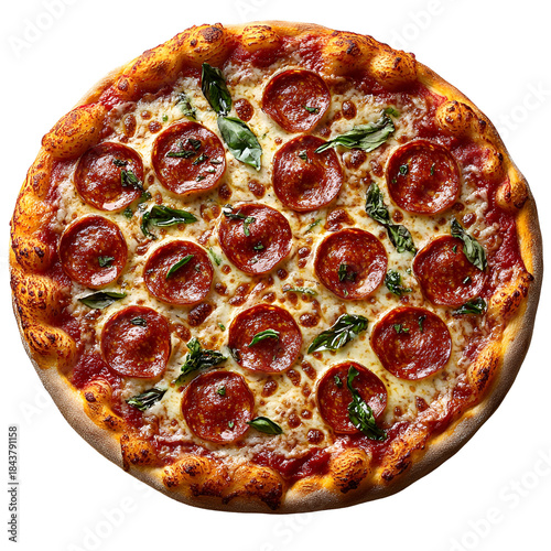 Pepperoni pizza overhead view food image