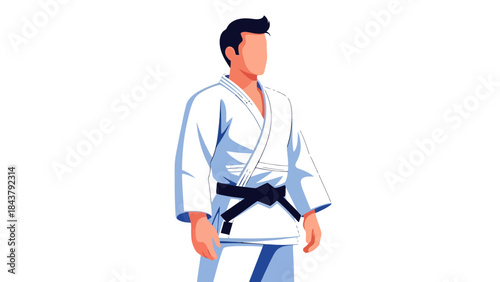 Young martial artist in traditional training uniform performing martial arts move