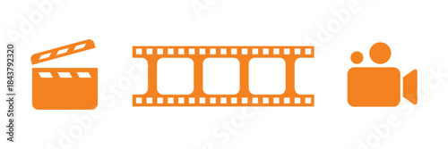 Orange Icons For Film Production On Transparent Background