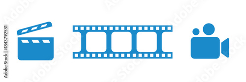 Blue Icons For Film Production On Transparent Background