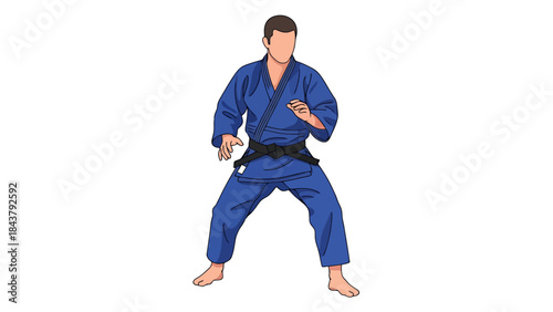 Martial Arts Practitioner in Traditional Uniform Demonstrating a Technique