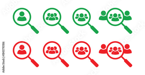 Magnifying Glass With People Icons Green And Red search On Transparent Background