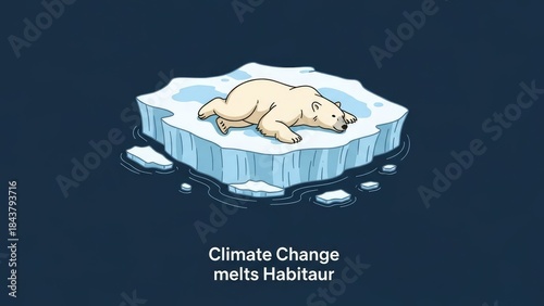 Polar Bear on Melting Iceberg Illustrates Climate Change Impact.