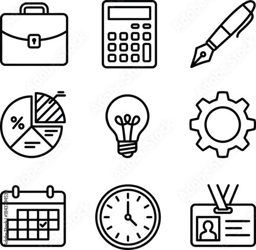 Business and Office Management Icons Set for Productivity and Planning