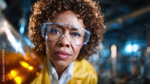 A focused scientist in protective gear examines a sample in a laboratory setting. This image embodies curiosity and the pursuit of knowledge within scientific exploration.