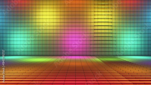 Broadcast Pulsating Hi-Tech Blinking Illuminated Cubes Stage Floor, Multi Color, Events, 3D, Loopable, 4K