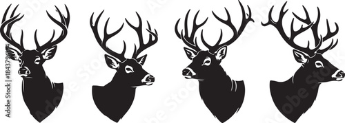 set of elk head silhouette vector, deer head silhouette, deer, moose. animal, horn, jungle, hunting concept, elk antler silhouette vector illustration