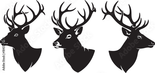 set of elk head silhouette vector, deer head silhouette, deer, moose. animal, horn, jungle, hunting concept, elk antler silhouette vector illustration