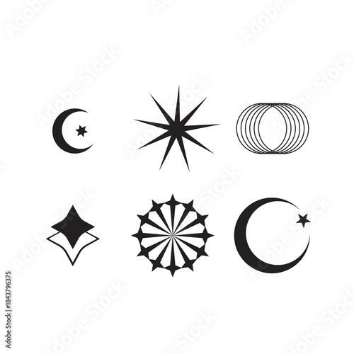 Minimalist Black and White Celestial and Geometric Symbols Set