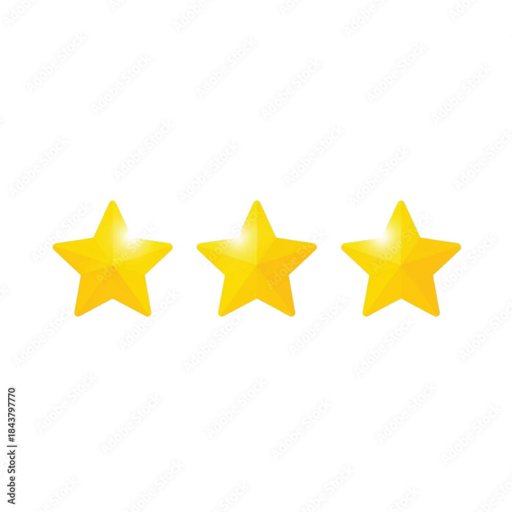 Obraz premium Three Yellow Shiny Stars on White Background gold