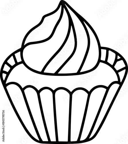 Cupcake Line Icon Vector for Bakery, Dessert and Food Branding Design