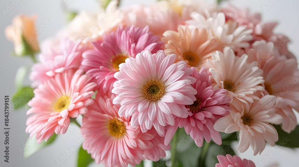 Fototapeta premium A charming bouquet featuring an assortment of delicate pink and pastel gerbera daisies, perfect for a cheerful display