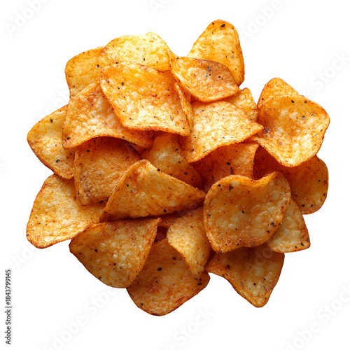 Pile of crispy golden brown potato chips