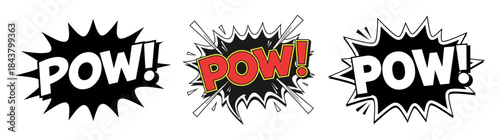 Set of comic book POW sound effect bursts with bold text