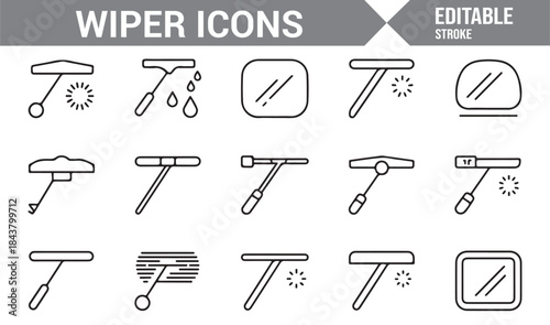 Car windshield cleaning and rain control outline symbols