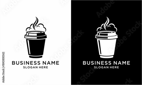 Monochromatic coffee cup with steam, a classic and inviting beverage symbol.