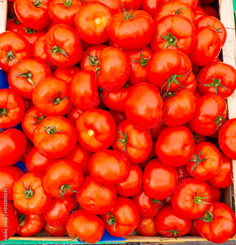 Resh, ripe, red tomatoes on sale t French street market