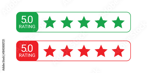 Green and Red 5 Star Rating System On Transparent Background
