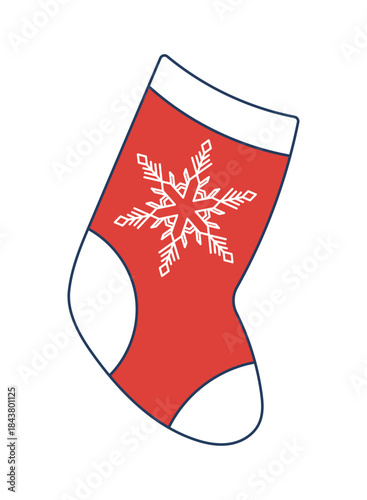 Christmas stocking, knitted sock isolated on transparent. Hand drawn line art vector illustration. Traditional holiday, Xmas, New Year, seasonal design element, winter clothes clip art