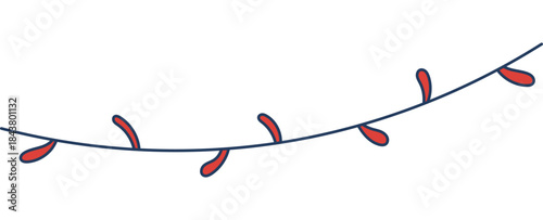 Christmas lights, glowing lamps, garland isolated on transparent. Hand drawn line art vector illustration. Traditional holiday, Xmas, New Year, seasonal design element, clip art