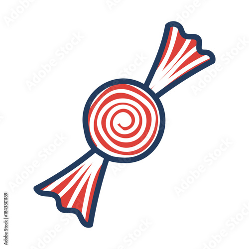 Candy, sweet in wrapper with spiral pattern hand drawn illustration, isolated vector on transparent. line art style design. Birthday celebration, festival, carnival, party clip art, element