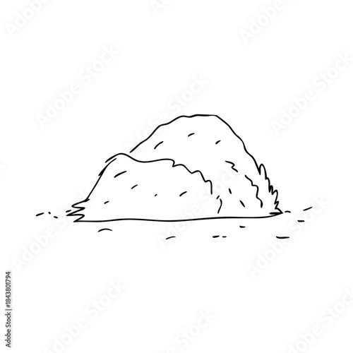 Minimalist haystack sketch, simple outline drawing on clean white background. Hand drawn hay illustration, organic shapes, subtle textures, perfect for rustic charm.