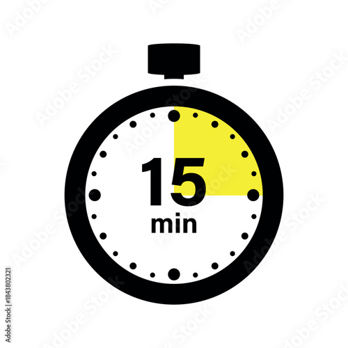 15 minute timer. Stopwatch icon, time for action