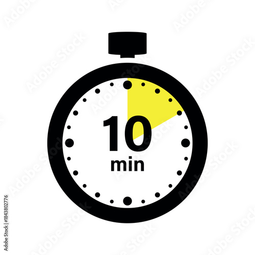 10 minute timer. Stopwatch icon, time for action
