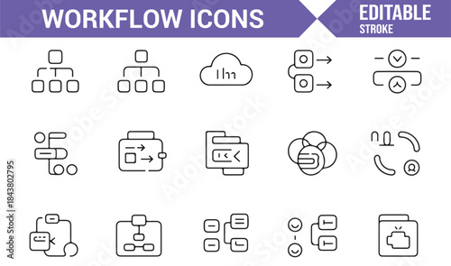 Workflow structure and planning icons in editable vector style