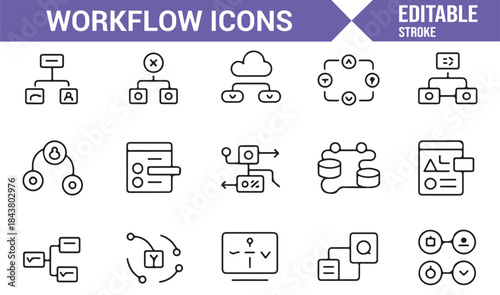 Editable workflow flowchart icons for digital business systems